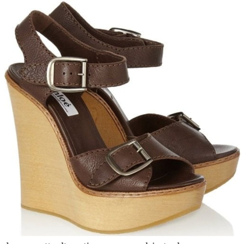 Chloe Wooden Platform Wedge Sandals